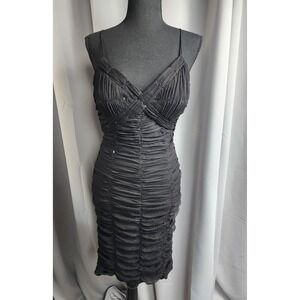 Vtg Sue Wong Prom Dress 8 Black Silk Midi Formal Rouching Party Fairy Cocktail
